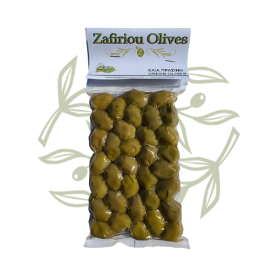 Zielone oliwki Chalkidiki – całe z pestką 250 g - CRETAMART | Grecki sklep oliwkowy