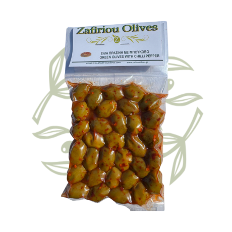 Pikantne zielone oliwki Chalkidiki – całe z pestką 250 g - CRETAMART | Grecki sklep oliwkowy