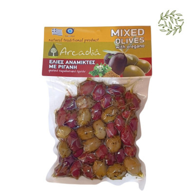 Řecké olivy MIX (Kalamata & zelené) – s oreganem 200 g